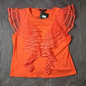 Marc New York Womens Tank Top Size XL Orange Ruffle Trim Dressy Business  New